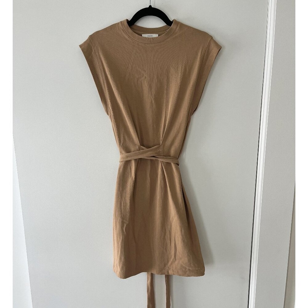 Vince Short Sleeve Tie Waist Dress in Tan